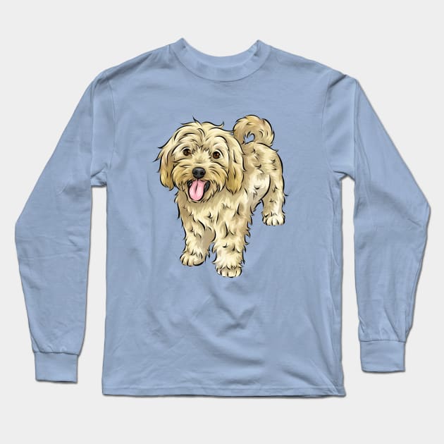 Cute Cream / Yellow Cavapoo Dog Long Sleeve T-Shirt by Shirin Illustration